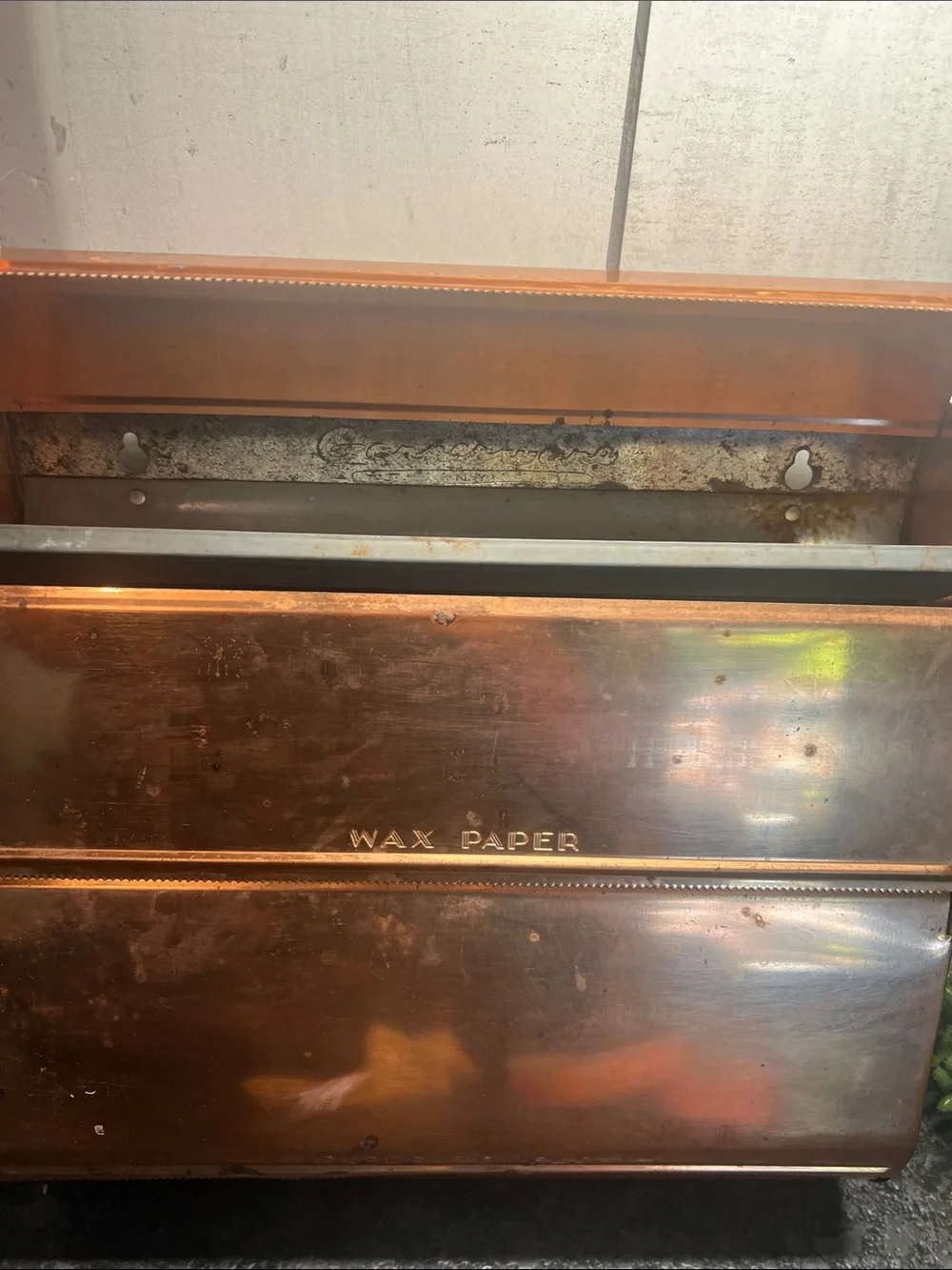 Vintage Copper Foil, Wax Paper and Paper Towel Dispenser. Can be wall mounted